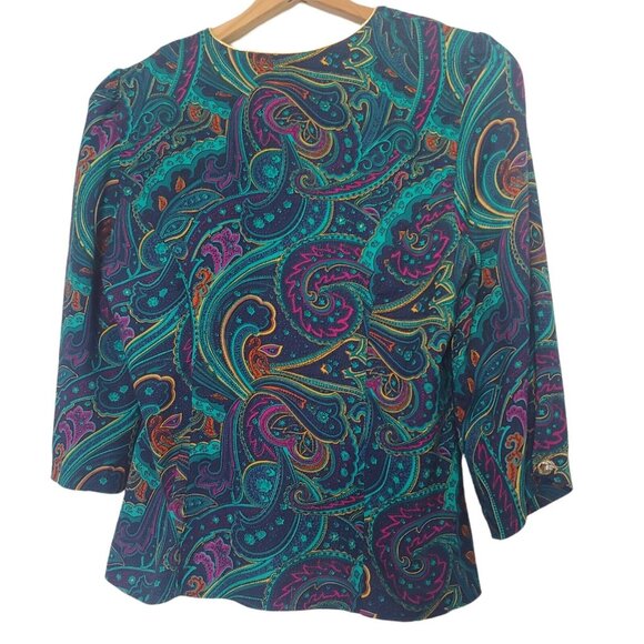 Vintage Whirlaway Frocks 6 P Petite Blouse Paisley Blue Purple Gold Trim Buttons - Picture 3 of 9